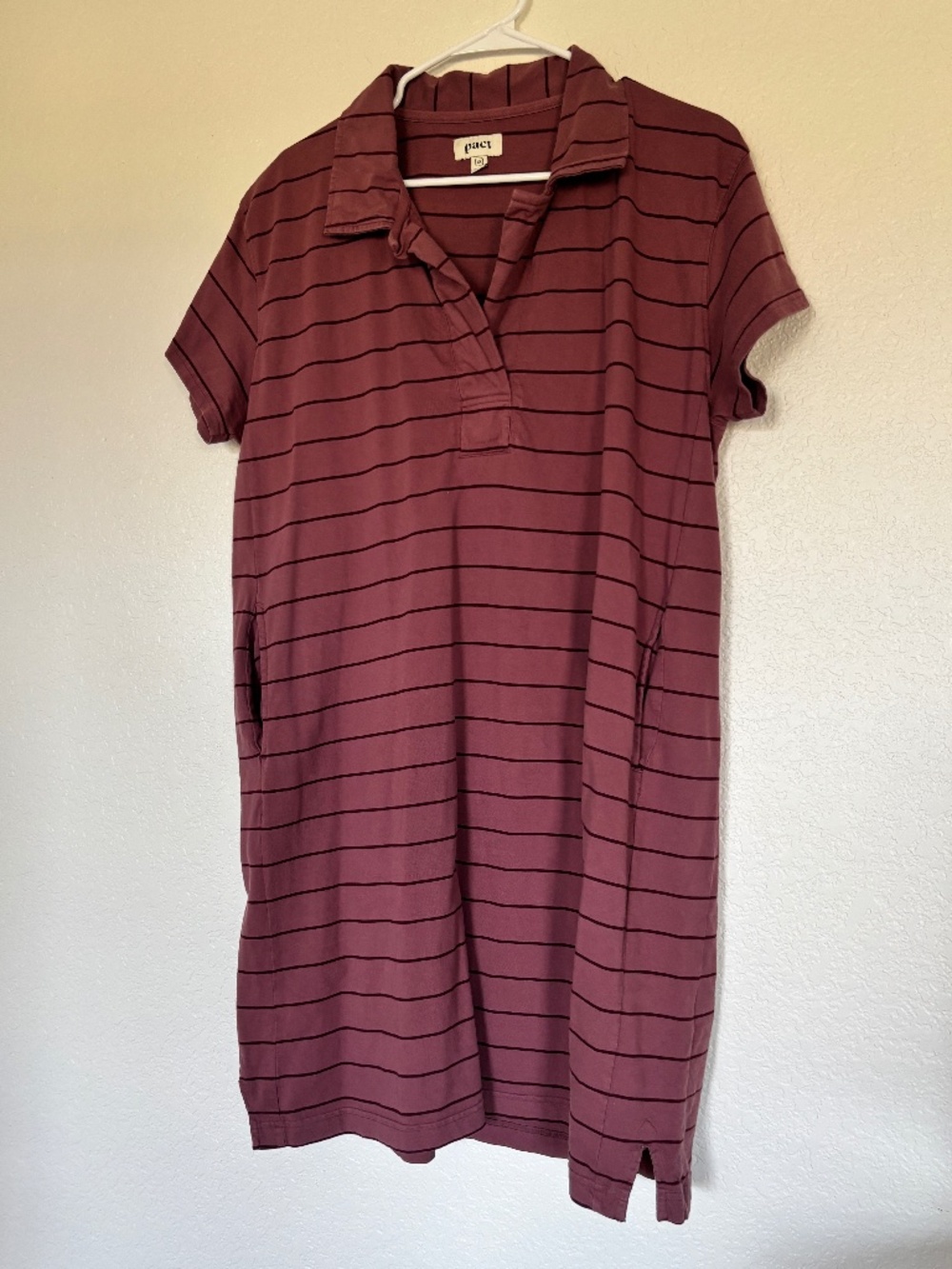 Pact Organic Cotton Striped Polo T-Shirt Dress with Pockets Size XL